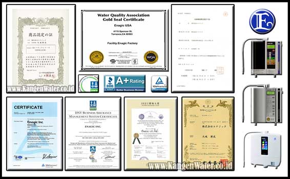 sertifikasi dan penghargaan kangen water enagic